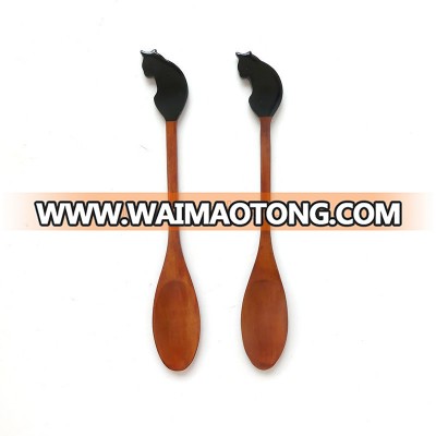 Wooden spoon with black cat for coffee, tea, and dinner /spoon for sale