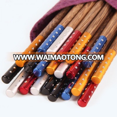 Wooden Reusable Chopsticks with Colorful Aluminum Head